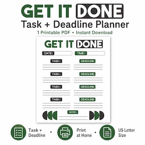Get It Done Task List Printable, Deadline Planner, Priority Checklist PDF
