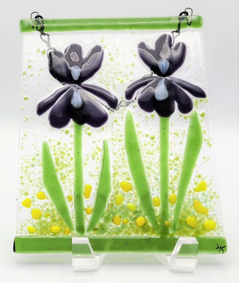 Fused Glass Garden HangerWindow HangerSuncatcher-Purple Irises
