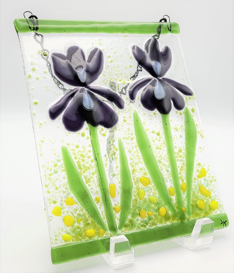 Fused Glass Garden HangerWindow HangerSuncatcher-Purple Irises