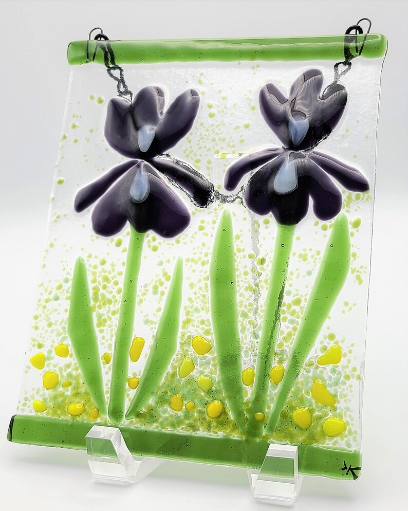 Fused Glass Garden HangerWindow HangerSuncatcher-Purple Irises