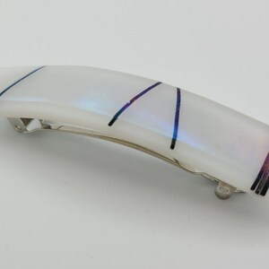Fused Glass Barrette-Iridized White with Black Stringer