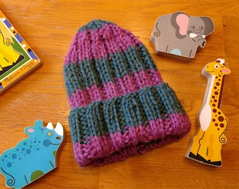 Baby Raspberry Teal Alpaca Striped Hat