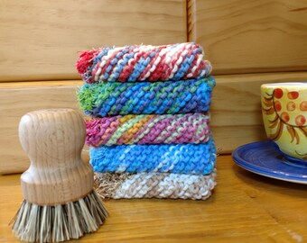 Hand-Knitted Cotton Dishcloth with Scrubber Corner