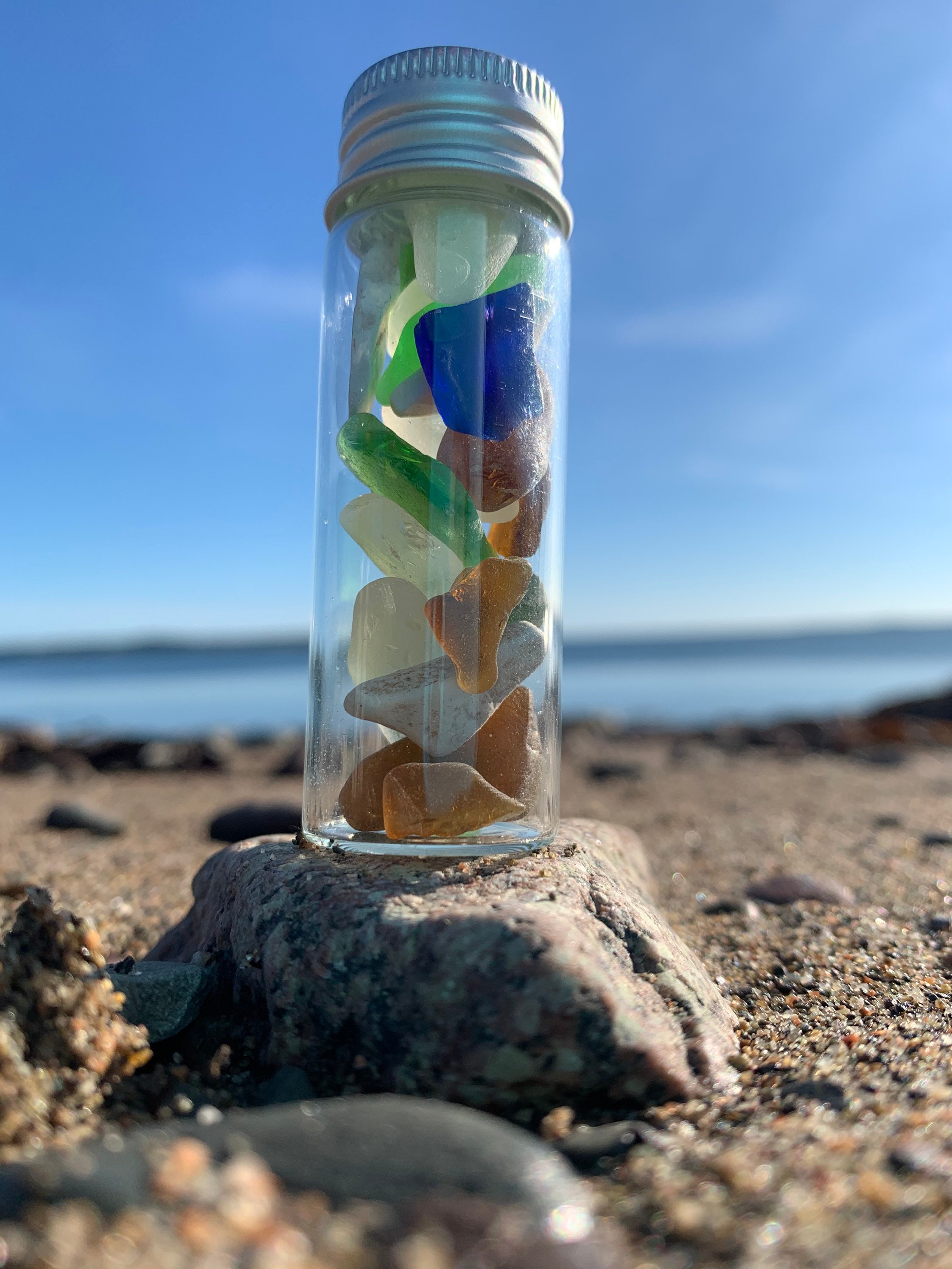2 1/2 inch glass jars of Authentic Cape Breton sea glass. Etsy