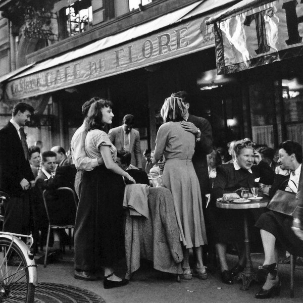 Photographie, "Le Café de Flore",  Paris, 1947    /    Hommage à Robert Doisneau   /   15 x 15 cm   /   5,91 x 5,91