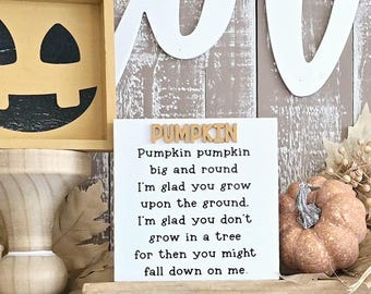 Mini letrero con poema de calabaza, decoración de otoño, calabazas, decoración de otoño