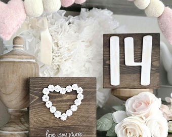 Valentines Day mini sign, tiered tray decor,  Valentines,  paper flowers, marriage, I love you