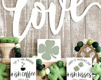 St. Patricks day decor, wood block sign, 4 leaf clover sign, Laser cut signs, shamrock, Irish decor