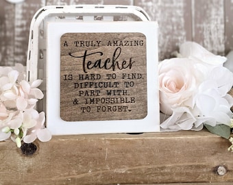 Engraved Teacher Quote Mini Wood Sign, Rustic Tiered Tray Decor