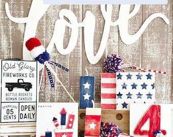Americana Decor Box: 4th of July Tiered Tray Set (10 Piece Set) .