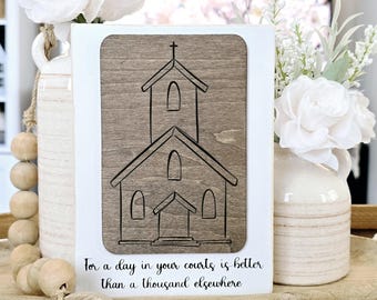 Engraved Church Wood Sign: Rustic Christian Decor (5.5x7.5 inches).