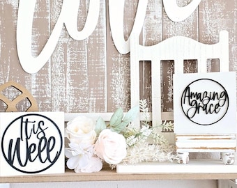 Farmhouse Christian Mini Sign, Tiered Tray Decor, Hymnal Design