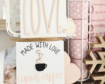 Cupids coffee wood mini sign, Valentines day decor