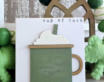 St. Patricks mug wood sign, Farmhouse decor, coffee bar decor, tiered tray decor