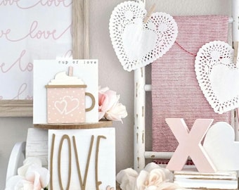 Valentines day wood mini signs, tiered tray decor, coffee bar decor