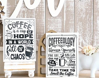 Letrero pequeño estilo café rústico: Decoración para bandeja escalonada (7 x 5 pulgadas).