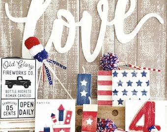 Americana Decor, 4th of July Tiered Tray decor, shelf sitter, patriotic decor