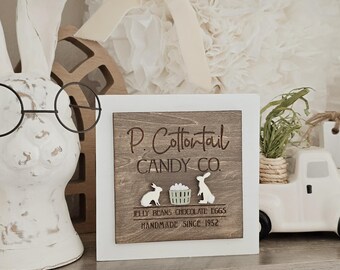 P. Cottontail Candy Co. Easter Mini Sign, Farmhouse Bunny Decor