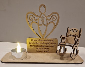 Memorial chair with angel. A Visit from Heaven. Loss of loved one, memorial gift, loved one on heaven, remembrance