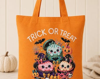 Personalised Halloween Mini Tote Bag, Kids Trick or Treat Bag, Cute Pumpkin Sweet Bag, Custom Name Halloween Gift for Children