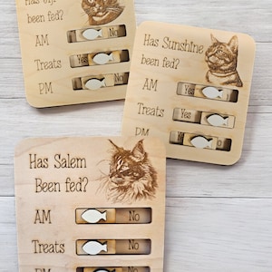 Personalized Cat Feeding Tracker Magnet: Wood Pet Feeder Reminder