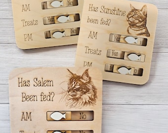 Personalized Cat Feeding Tracker Magnet: Wood Pet Feeder Reminder