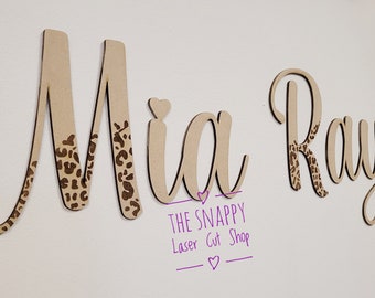 Leopard print personalised wooden wall sign, Nursery Decor, sign for Nursery, rustic decor, custom wall art, Baby name sign, home decoration