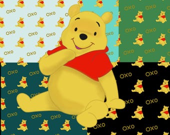 Pooh bear and seamless pattern background, digital download
