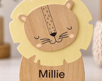 Personalised Lion Money Box | Wooden Kids Savings Bank | Safari Nursery Gift | Personalised New Baby Birthday Gift