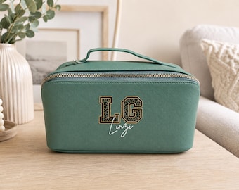 Personalised Toiletry Bag for Women, Initial Travel Makeup Bag, Leopard Print Cosmetic Case, Personalised Gift for Her, Vanity Bag