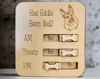 Petsonalised pet food tracker magnet, do feeder reminder, has the dog been fed, personalised gift