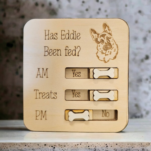 Petsonalised pet food tracker magnet, dog feeder reminder, has the dog been fed, personalised gift