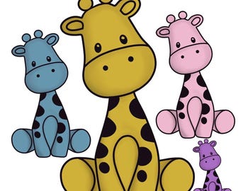 Set of 4 hand drawn giraffe png images. digital file, digital art