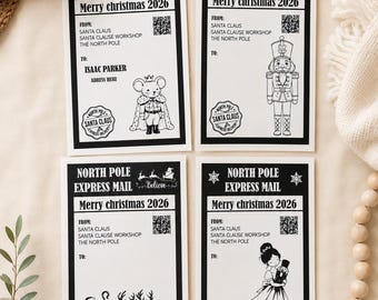 Personalised North Pole Express Postage Label, 6x4 Christmas Parcel Sticker, Santa Mail Label, Christmas Eve Box Decoration