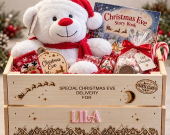 Personalised Christmas Eve Box, Wooden Christmas Eve Crate, Kids Christmas Eve Hamper Box, Personalised Xmas Gift Box, Santa Delivery