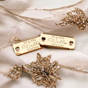 Personalised engraved trainer tags, wedding shoes, Personalised wedding shoes, Bride, Groom, Mr and Mr, Mrs and Mrs, pair of tags, prom