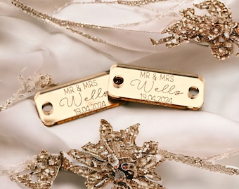 Personalized Engraved Acrylic Wedding Shoe Tags: Bride & Groom Keepsake, Bridesmaid, flower girl, Prom
