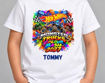Personalised Monster Truck Live Colour Bash T-Shirt | Hot Wheels Inspired Kids Top | Custom Name Monster Truck Shirt | Boys Gift