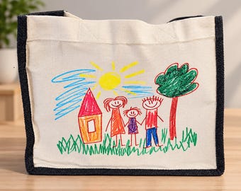 Personalised Child’s Drawing Bag, Kids Artwork Shopper, Custom Drawing Keepsake Gift for Mum Nan Grandma, Children’s Art Bag