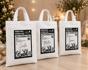 Personalised Santa Sack, North Pole Express Christmas Bag, Personalised Christmas Gift Bag, Santa Mail Bag for Kids, Christmas Eve Bag