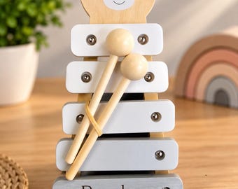 Personalised Wooden Bear Xylophone | Engraved Name Musical Toy | Baby & Toddler Gift | 1st Birthday Gift | Nursery Keepsake