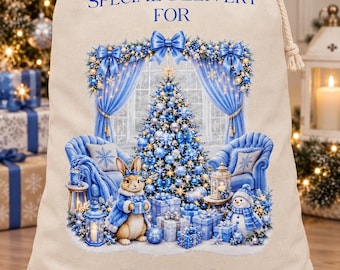 Personalised Christmas Sack for Kids, Blue Santa Sack, Special Delivery Christmas Gift Bag, Xmas Sack, Personalised Name
