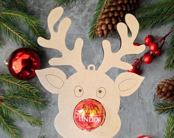 Lindt, ferrero rocher raindeer Christmas tree decoration, personalised, mdf, oak vaneer