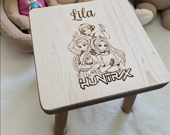 Personalised stool, personalised wooden stool, K-Pop theme, children's gift, rustic decor, engraved stool