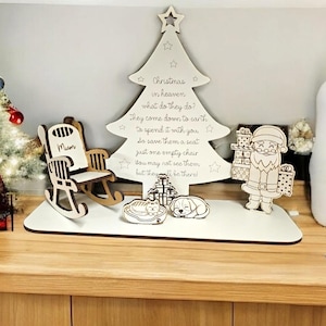 Personalised Christmas tree memorial, tealight holder, loved one in heaven, Christmas memorial, in memory,keepsake, rustic, rocking chair