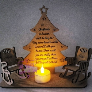 Personalised Christmas tree memorial, tealight holder, loved one in heaven, Christmas memorial, in memory,keepsake, rustic, rocking chair