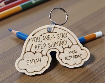 Personalised keyring, teacher student gift, gift for students, end of year gifts, gift for students, rainbow keyring personalised gifts