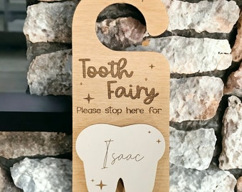 Personalised tooth fairy door hangers, children's gifts, money holder, wooden gift