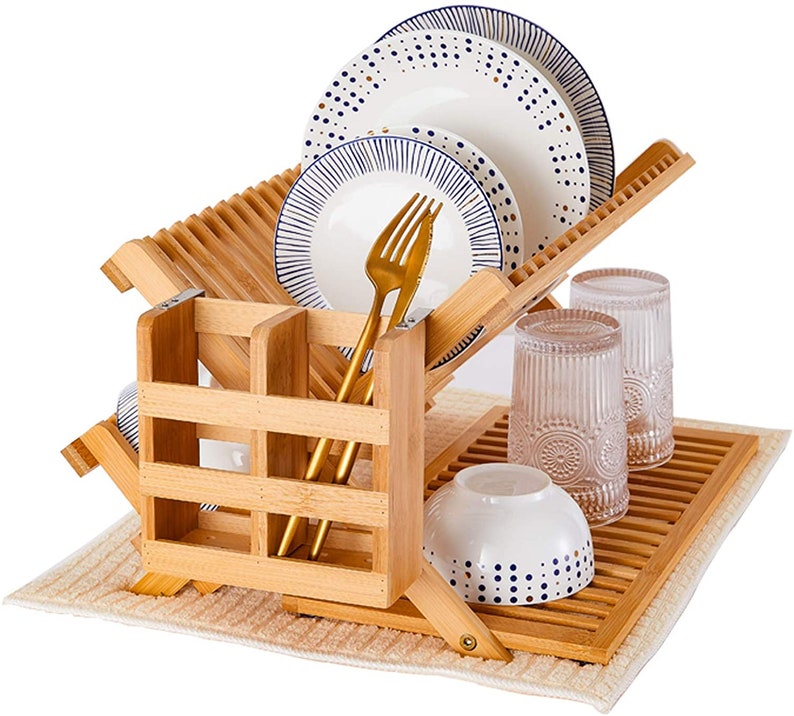 Bamboo Dish Drying Rack with Utensil Holder 3 Tiers for Large Etsy