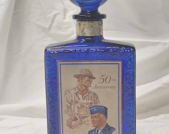 JW Dant American Legion 50th Anniversary Cobalt Blue Decanter
